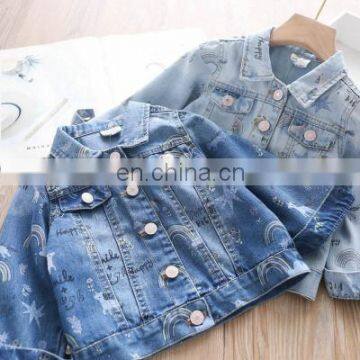 2020 Autumn Girls Printed Lapel Jeans Coat Children's Clothing Wholesale photo-2