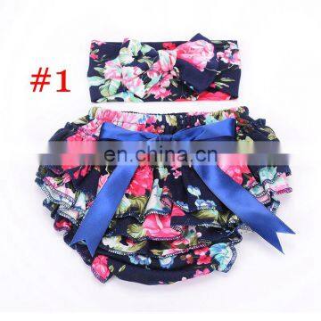 Girls Tutu PP bowknot shorts floral printed Pants With Flower Headbands Baby Clothes Infant Kids bow Shorts Girls pants set