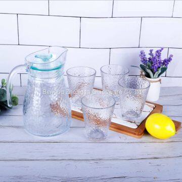 Hammer Pattern Design Glass Water Jug Set 1 Glass Water Pitcher and 4 Water Cups photo-3