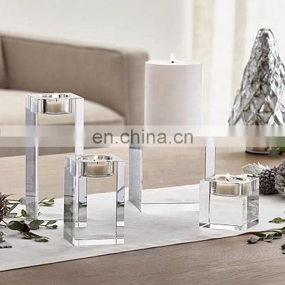 Dining Table Solid Crystal Candlestick High Transparency Candle Holders Heavy Solid Square Tealight Holder