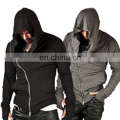 Men Long Sleeve Knitted Spandex Cotton Solid Color T Shirt with Hood