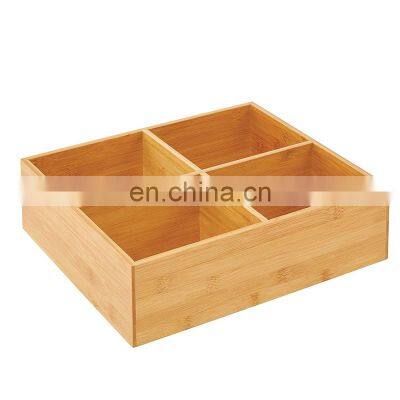 Bamboo Kitchen Cabinet Pantry Organizer Box- 4 Divided Sections - Eco-Friendly, Multipurpose - Use in Drawers, on Countertops,