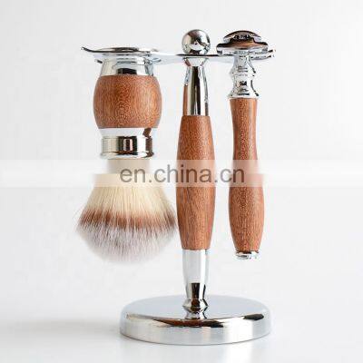 Eco-Friendly Wholesale Wood Handle Brush Safety Razor Set Shaving Kit