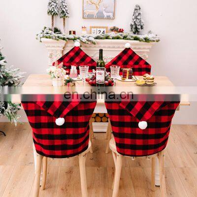 Red Black Plaid Christmas Chair Cover 2022 Santa Xmas Party Decoration for Home Hotel Table Ornament photo-5