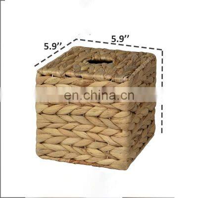 Hot Sale Rustic Wicker Straw Water Hyacinth Tissue Paper Box Napkin Dispenser Organizer for Kitchen Vietnam Manufacturer