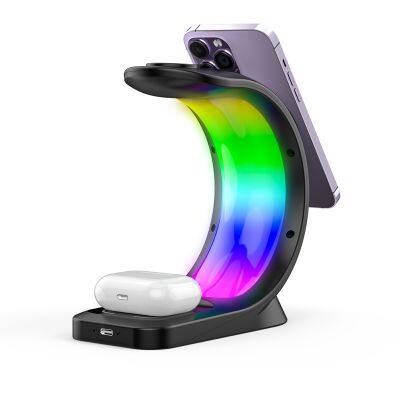 3-in-1 15W Fast Charging RGB Magnetic 3 in 1 Wireless Charger for IPhone for IWatch for Earphones photo-5