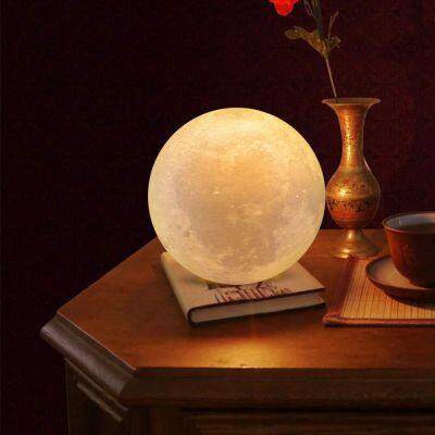 15cm/5.9inch Wooden Stand 3D Moon Globe Printing Dimmable Touch Control Brightness USB Rechargeable Night Light Lamp for Kids
