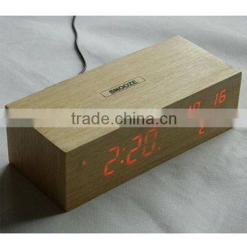 Office Digital LED Wood Clock With Calendar and Touch Function