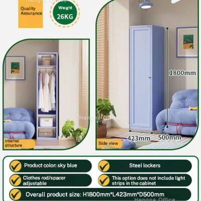 Aesthetic Slim 40cm Wide Metal Locker| Sky Blue Solid Door Modular Steel Closet | for Small Apartments