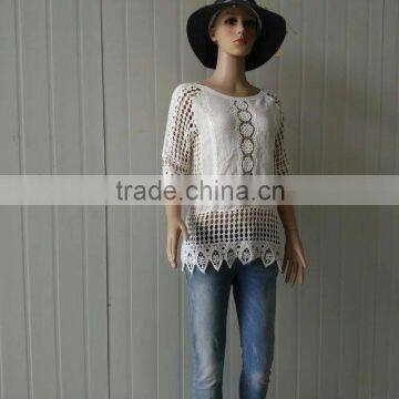 2016 Ladies Tops Hot/embroidery Lace Sleeve Jacket Cotton Lace Fabric Hollow Out Vest photo-4