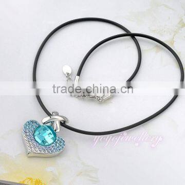 High quality wholesale price silicon rope gold crystal heart pendant necklace