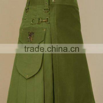 Active Men Olive Green Utility Modern Kilt Made Of Fine Quality Poly Cotton Material