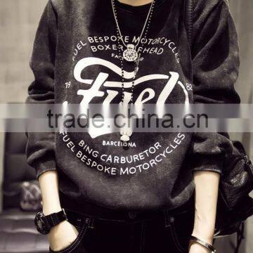 Hedging sweater new street style female elephant printed letter T plus velvet long-sleeved casual loose sweater