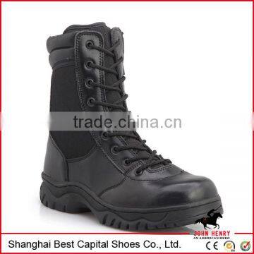 New high Black Genuine Leather Military Boots Rubber sole Cement Construction Half Ankle boots Duty and Military footwear