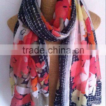 Fashion spring flower printed polyester woven scarf