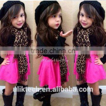 2015 high quality autumn girls clothing sets for 2-8 years girls dress with scarf