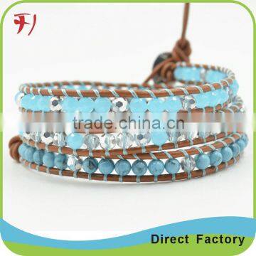 Wholesale mix gemstone leather braided bracelet hot sale
