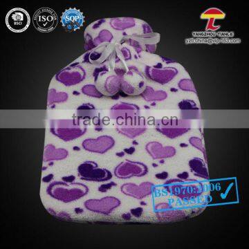 purple hearts with pumpons coral fleece hot water bottle cover