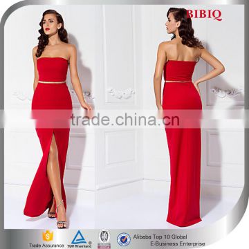 Best Selling Sexy High Slit Red Tight Maxi Strapless Club Dresses 2015