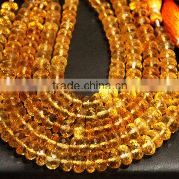 SEMI PRECIOUS NATURAL CITRINE 8-9MM RONDELLE FACETED LOOSE BEADS STRAND LINE