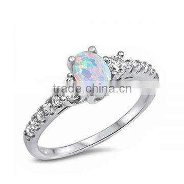 925 Sterling Silver Fashion Created White Opal Ring