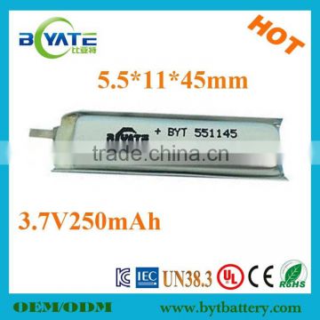 Top Sell 551145 3.7V250mAh Li Polymer Battery Cell Factory