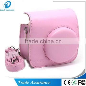 CAIUL Pure Color PU Leather Shoulder Neck Camera Bag for Fuji Instant Camera Mini8 Pink Color