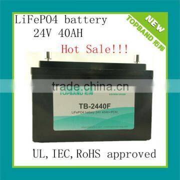 TOPBAND! Lithium (LiFePO4) Battery 24V 40AH with PCM for ups/solar system