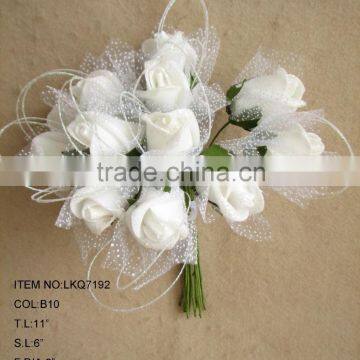 Wholesale high quality elegant wihte artificial rose buds flowers bouquets for home decoraions