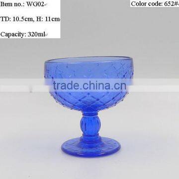 Press Glass Wine Goblet,Hiball,DOF, Sundae Cup in Cobalt Blue Color With Knit Embossed Patern photo-3