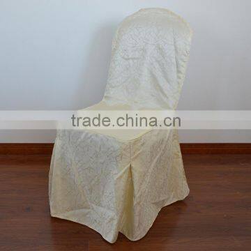 Pleated Ivory polyester jacquard banquet chair cover with spandex sash