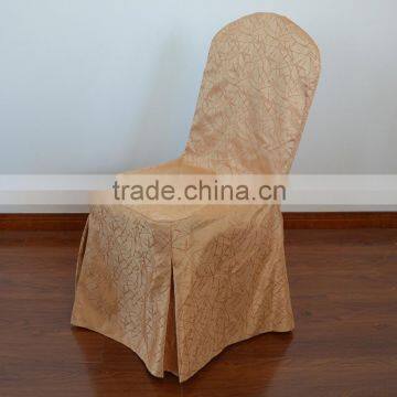 Pleated gold polyester jacquard banquet chair cover for wedding