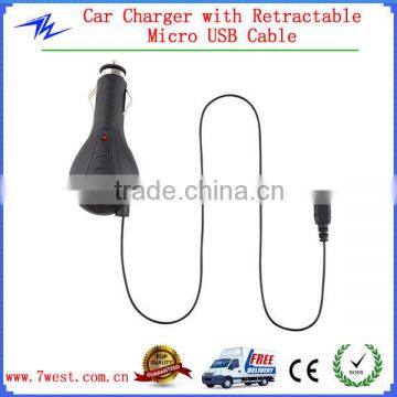 CE&RoHS for Samsung Car Auto Charger with Retractable Micro USB Cable