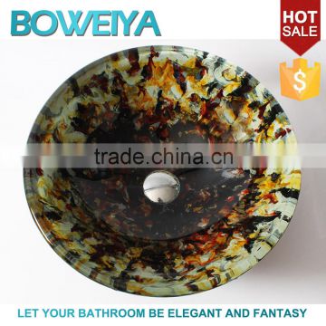 12mm Thickness Tempered Glass 420mm Counter Top Low Price Hand Wash Basin for Dining Room