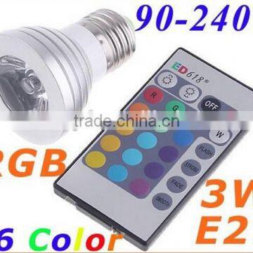 90-240V 16 Colors changing 3W E27 RGB LED Bulb Lamp Spotlight with Remote Control