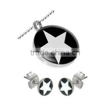 Stainless Steel jewlery White Star Pendant & Earring Jewelry Set