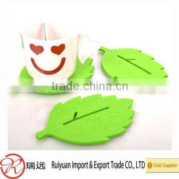 China Factory Supplier High Quality Green Leaf Design Eco-friendly Felt Coaster