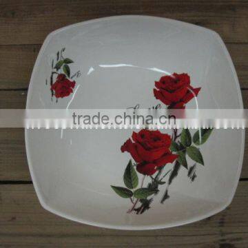 Romantic Rose Decal Ceramic Deep Plate for Wholesale