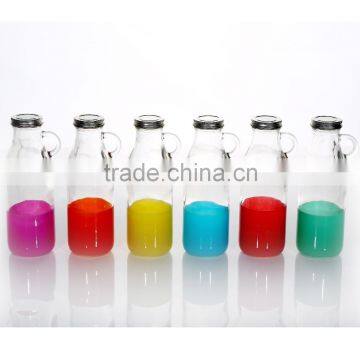 Classic Fashion Design Gradient Colors Glass Milk Bottle With Handle