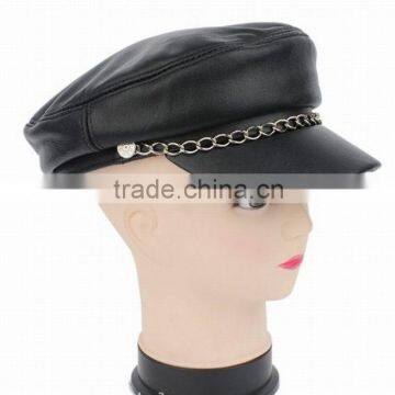 Men's / Women's Real Sheepskin Leather Black Beret Flat Top/Cap Hat /Hip-hop hat