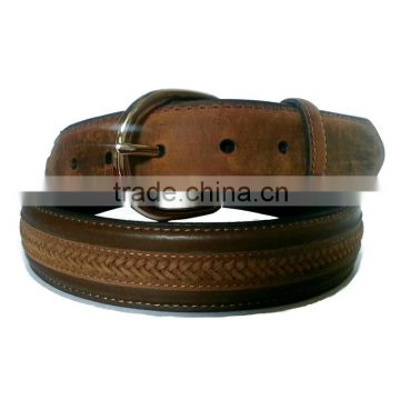 Western Mens Lace Brown Genuine Leather Braid Belt