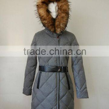 faux fur hood puffer diamond quilted down jacket