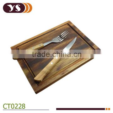 acacia wood steak knife and fork with chopping board set