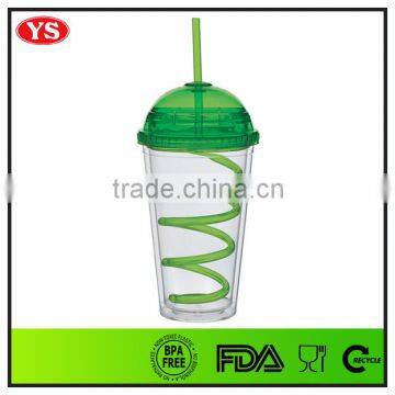 Full Color Logo Printing Double Wall Plastic 16oz Cups With Dome or Flat Lid