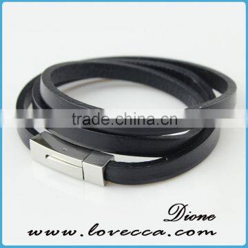 New design multi-layer men long genuine leather bracelet wholesale can Customized Engrave Logo