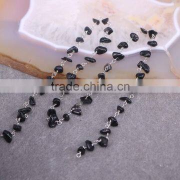Rosary Chain Black Agate Chips Bead Free Form Chains Silver Plated Chain