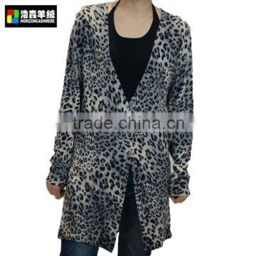 Women Leopard Print Knitted Cashmere Cardigan, Women Fashion Knitted Custom Cardigan