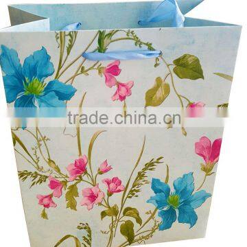 flower printing paper gift shopping bag with UV vanish