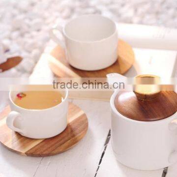 Ceramic Porcelain Espresso Coffee Cup & Wood Saucer Sets