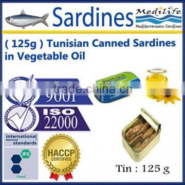 ( 125g )Tunisian Canned Sardines in Vegetable Oil , High Quality Canned Tunisian Sardines in Vegetable Oil 125g